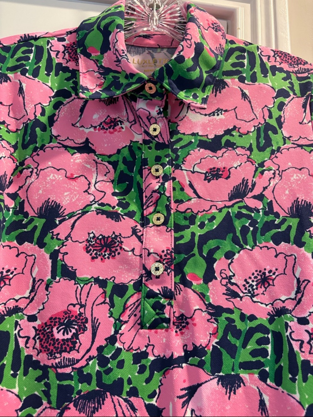 Lilly Pulitzer Luxletic Pink and Green Floral Polo - Picture 3 of 5